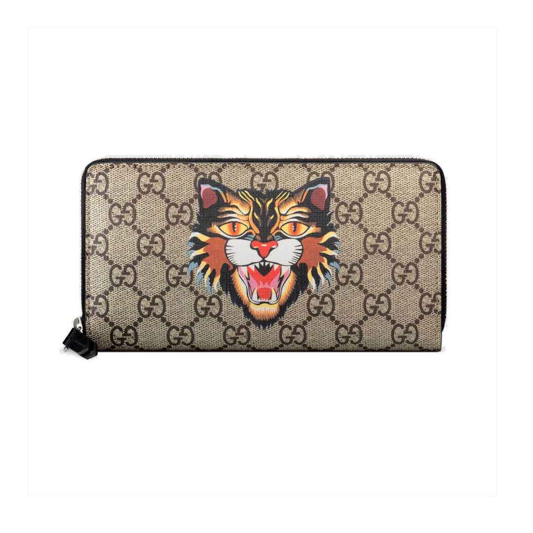 Gucci Angry Cat Print GG Supreme Zip Around Wallet 451273
