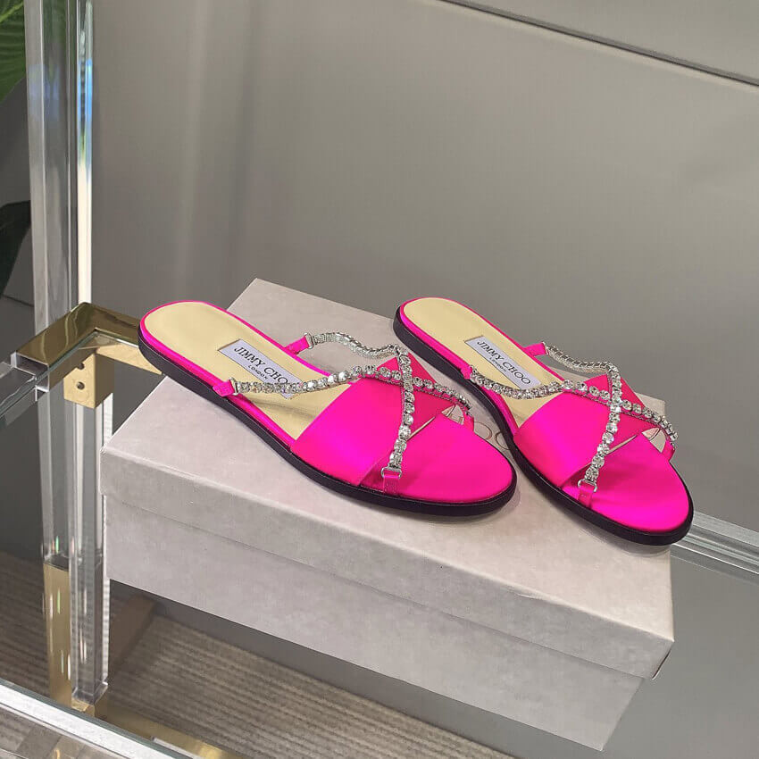 Jimmy Choo Aadi Platinum Ice Dusty Glitter Flats With Crystal Chain C6137