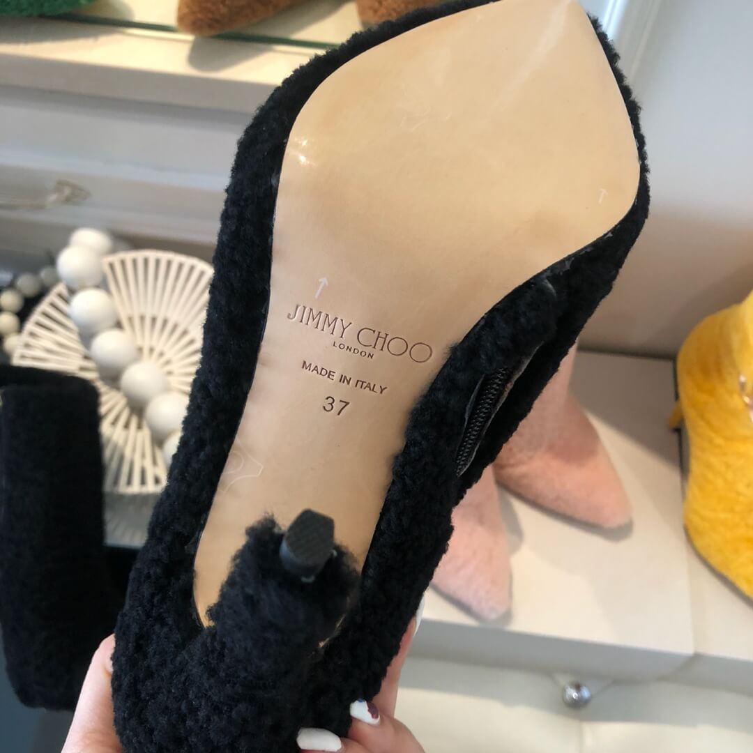 Jimmy Choo Shearling Ankle Bootie with Gold JC Logo 80259