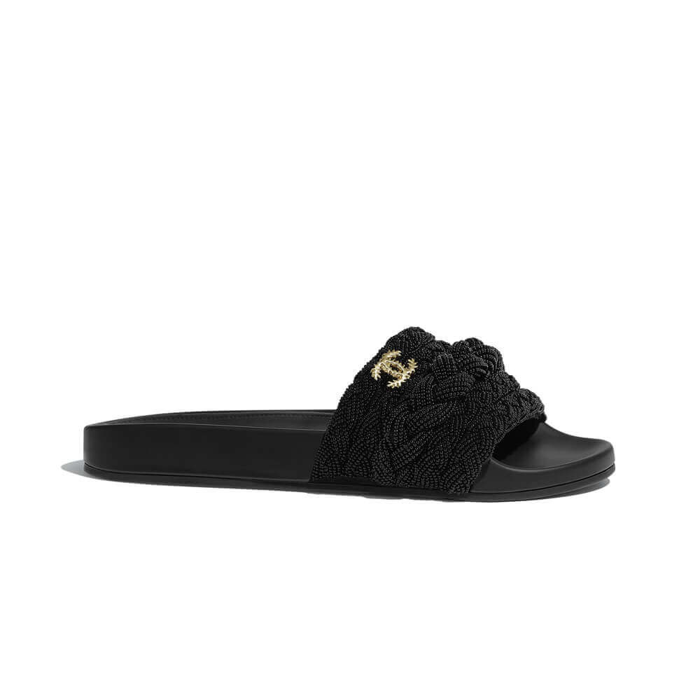 Chanel Pearls & Lambskin Black Mules G35696