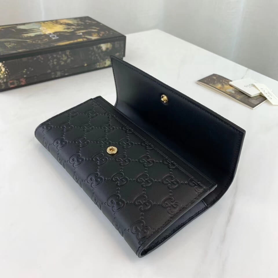 Gucci Black Signature Leather Continental Wallet 410100
