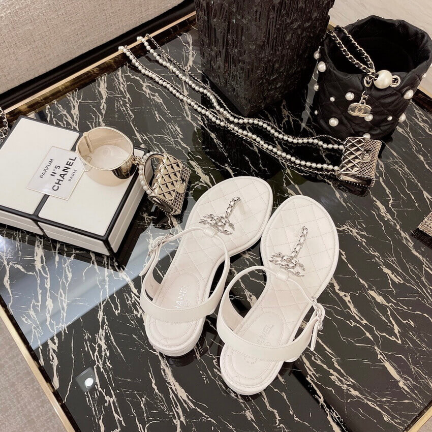 Chanel Lambskin CC Chain Thong Sandals G31463