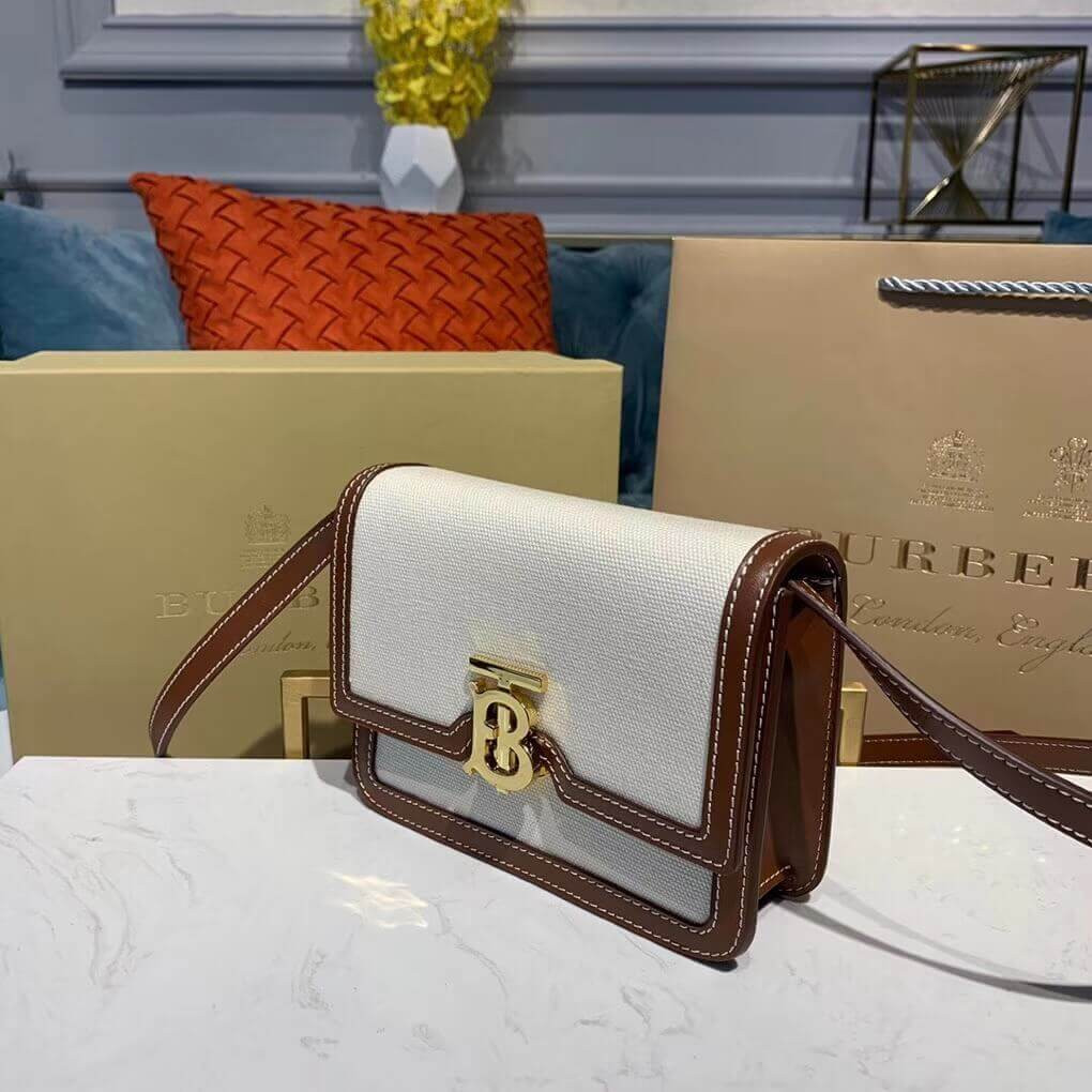Burberry Mini Two-tone Canvas and Leather TB Bag 80171101