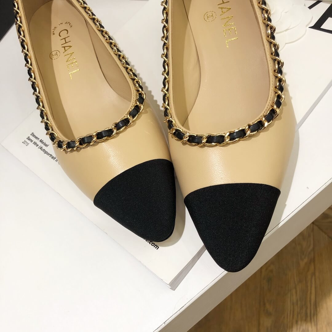 Chanel Grosgrain and Lambskin Chain 4.5cm Heel Ballerinas G35389