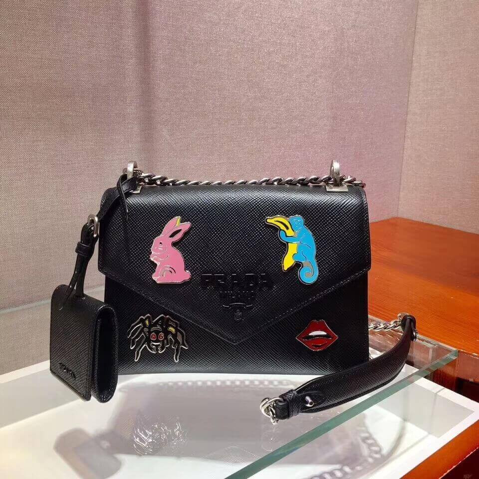 Prada Decal Rabbit Monochrome Logo Shoulder Bag 1BD127