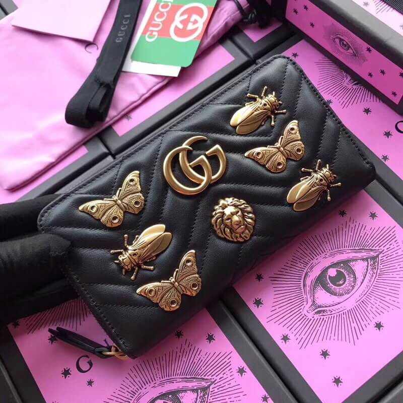 Gucci GG Animal Metal Marmont Studs Zip Around Wallet 443123