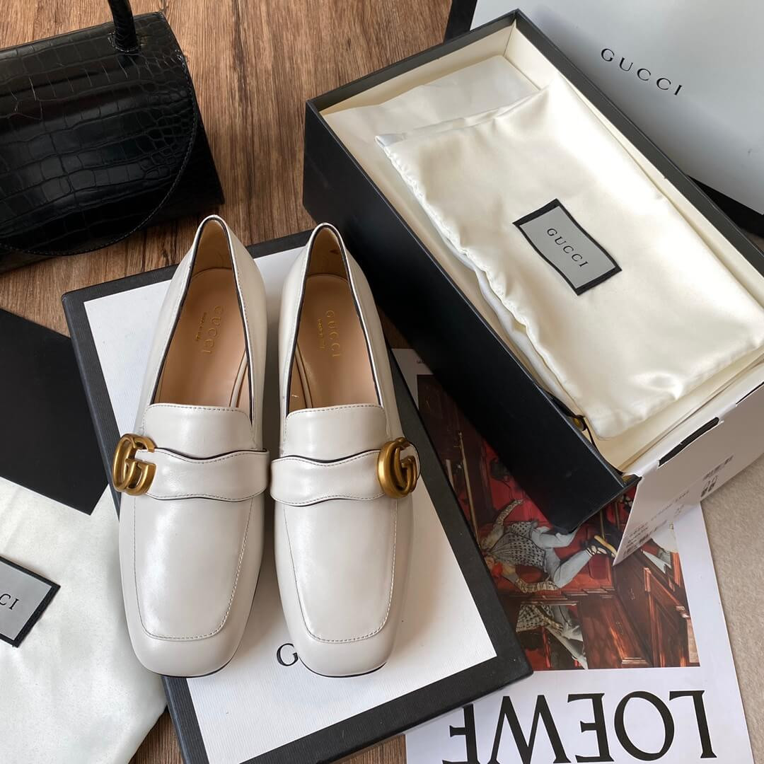 Gucci Leather Loafer with Double G 602496 White