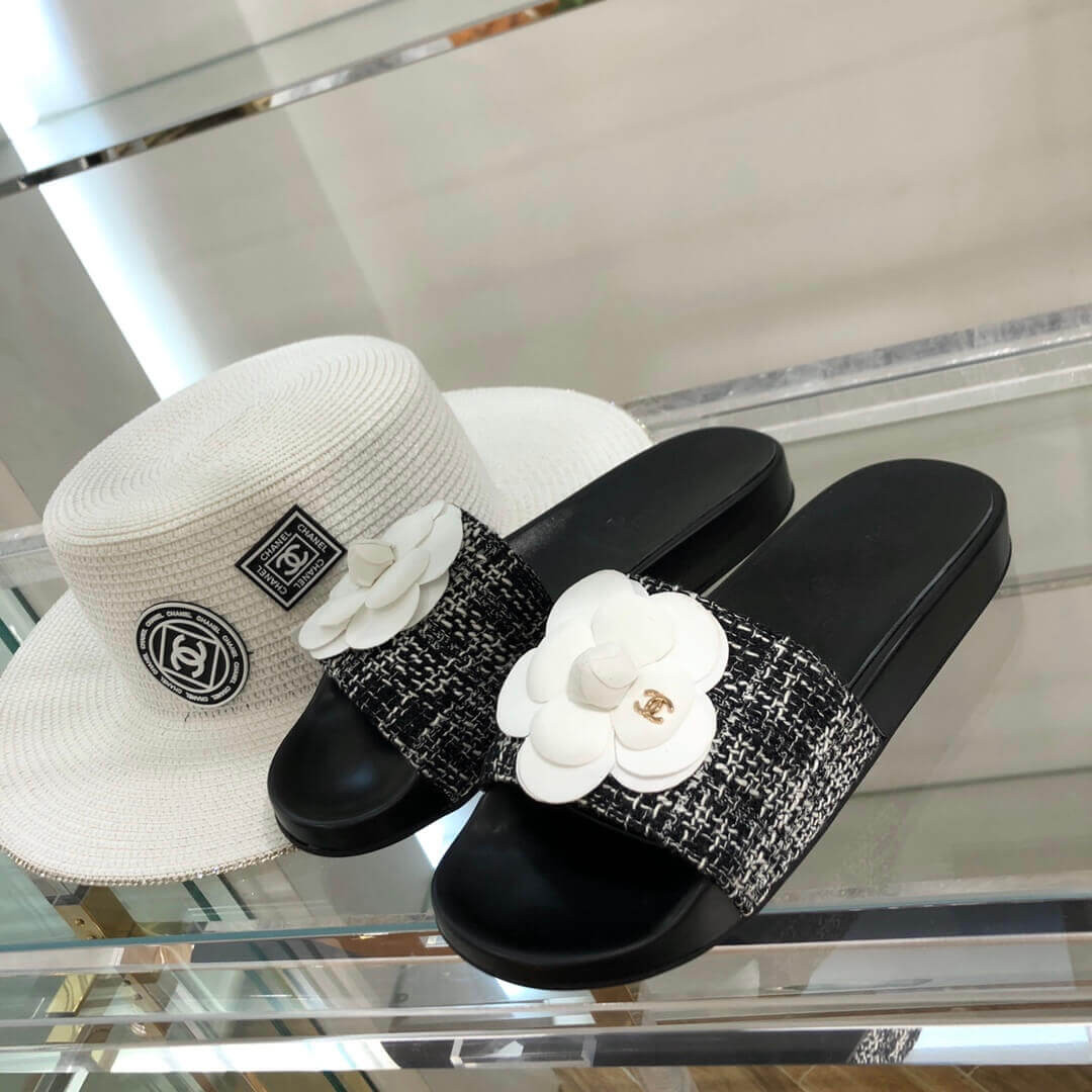 Chanel Camellia Iconic Tweed Flower Mules G14021