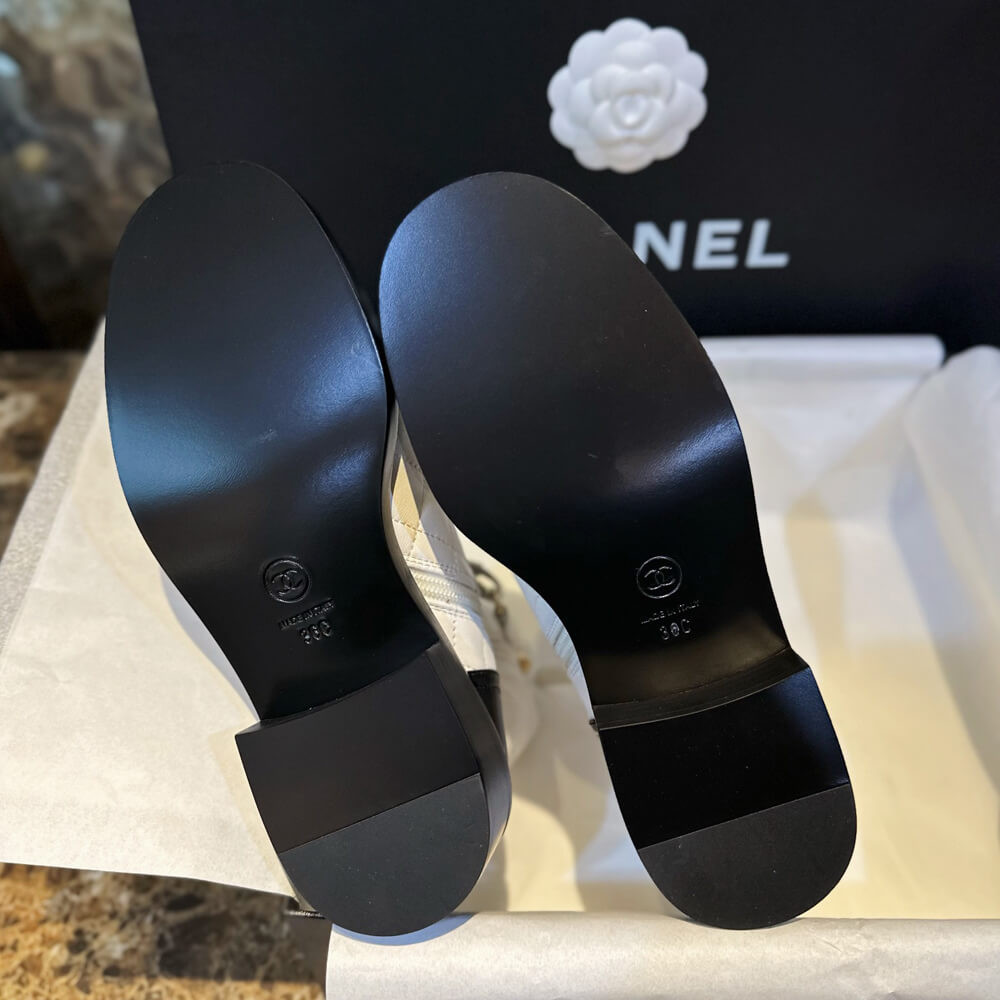 Chanel Quilted Lambskin & Patent Calfskin Lace Up Combat Boots G45005