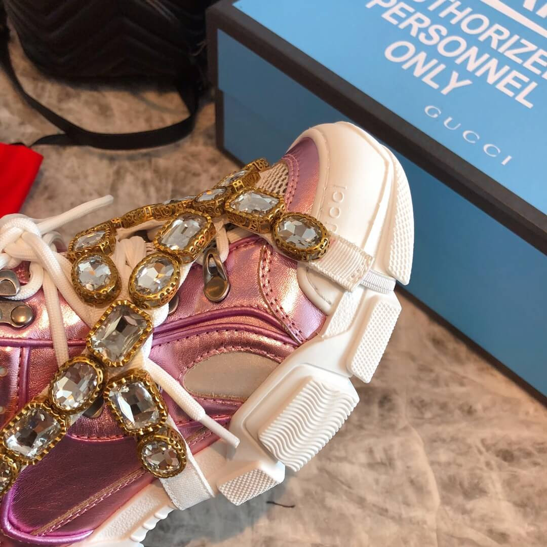 Gucci Flashtrek Sneaker With Removable Crystals 537133 Pink Metallic
