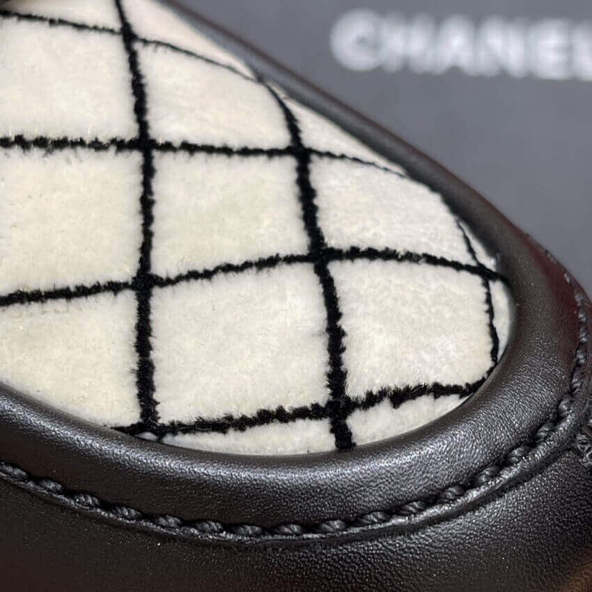 Chanel Black Leather and White Velvet Loafers