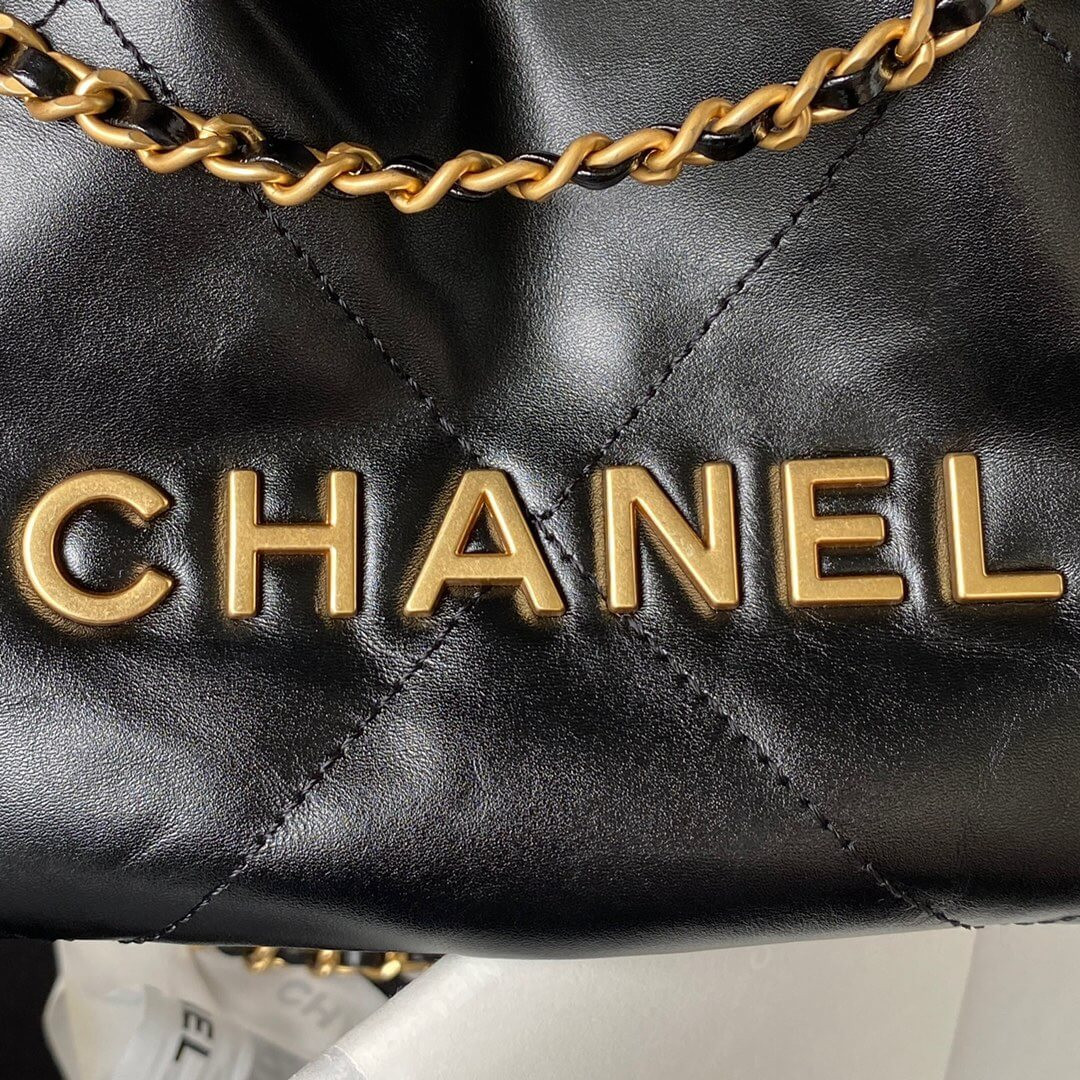 Chanel Mini 22 Handbag Shiny Calfskin & Gold Metal AS3980 Black