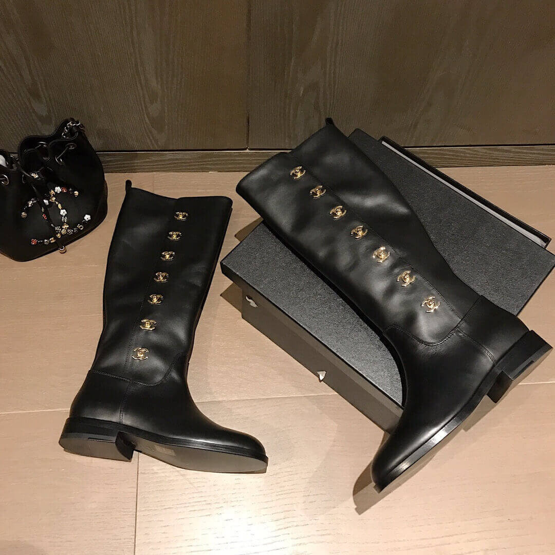 Chanel Calfskin CC Turn Lock High  Boots 37849