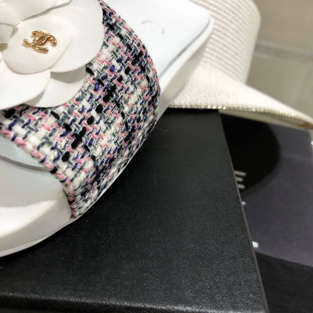 Chanel Camellia Iconic Tweed Flower Mules G14020