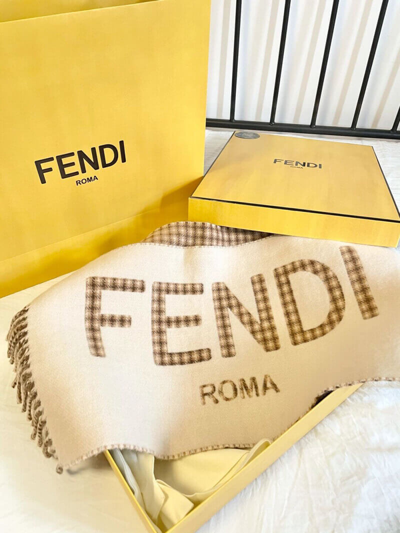 Fendi Cream Wool And Cashmere Scarf FXT334