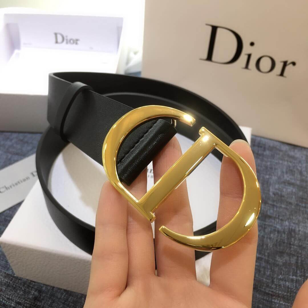 Christian Dior Black Leather 30 Montaigne Belt B0077