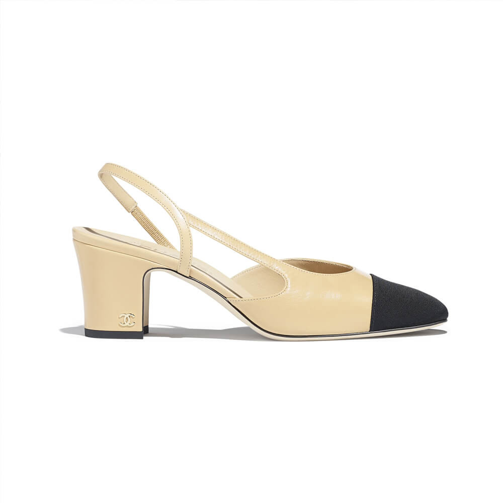 Chanel Goatskin & Grosgrain Slingbacks Beige G31318