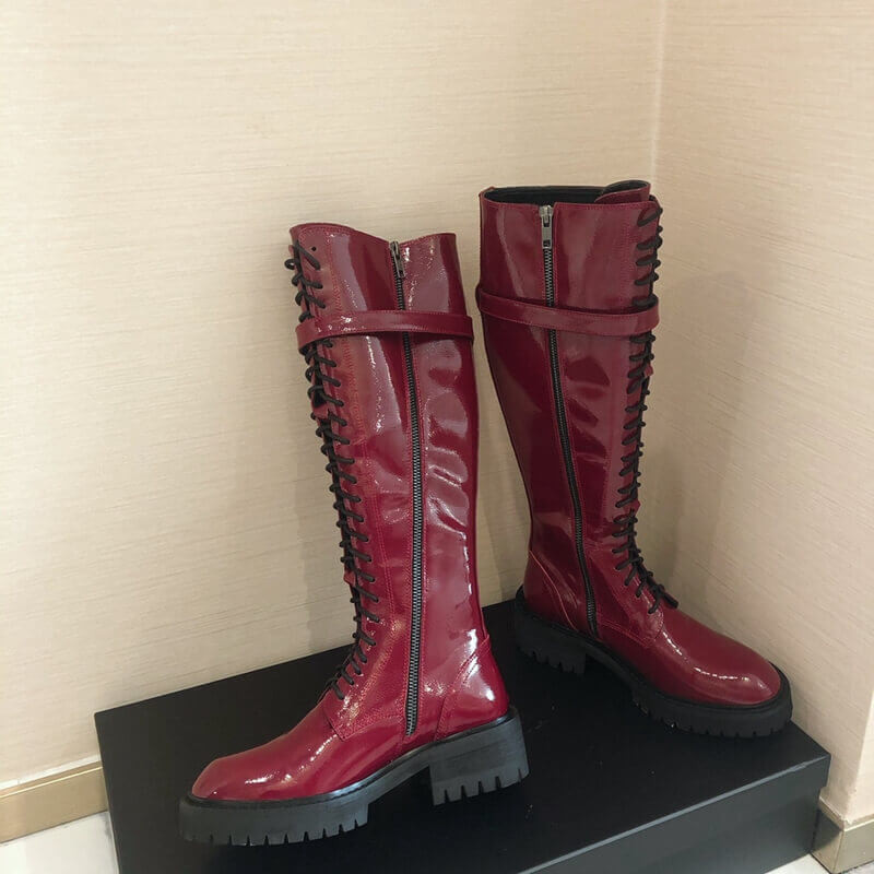 Ann Demeulemeester Patent Tall Lace-Up Boots A142