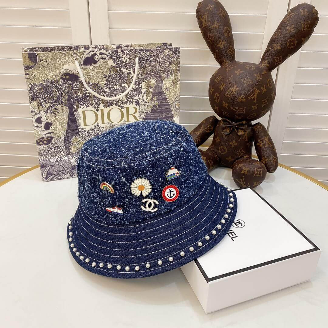 Chanel Badge Denim Bucket Hat D012