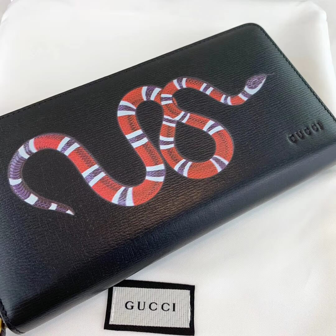 Gucci Kingsnake Print Leather Zip Around Wallet 451273