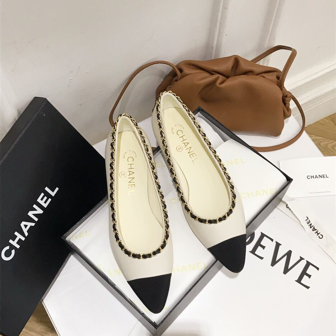 Chanel Grosgrain and Lambskin Chain Flats Ballerinas G35389