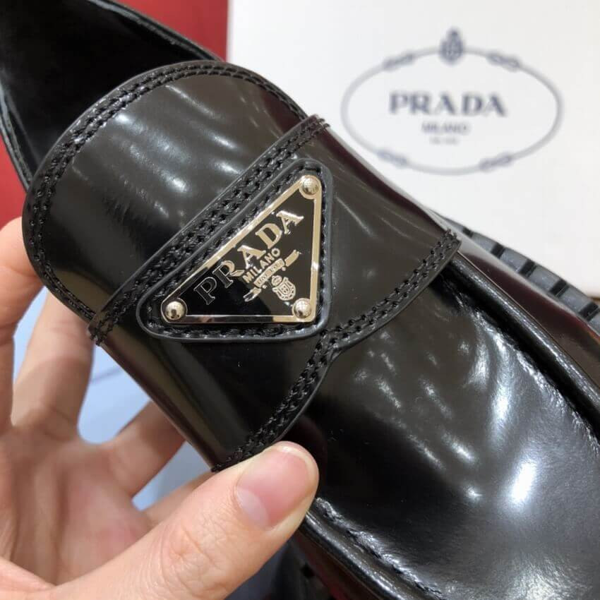 Prada Black Chocolate Brushed Leather Loafers 1D246M