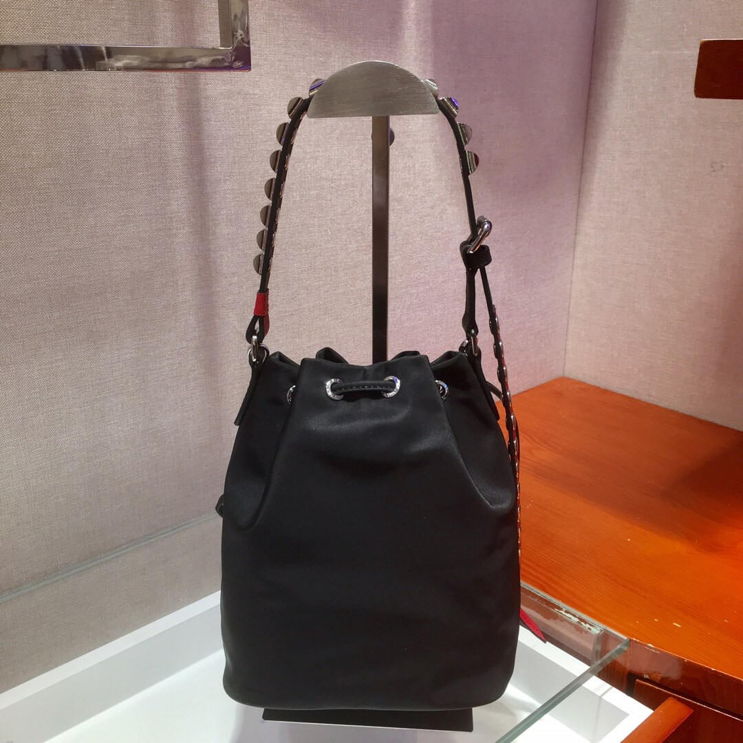 Prada Nylon Shoulder Bag With Leather And Studs 1BH038