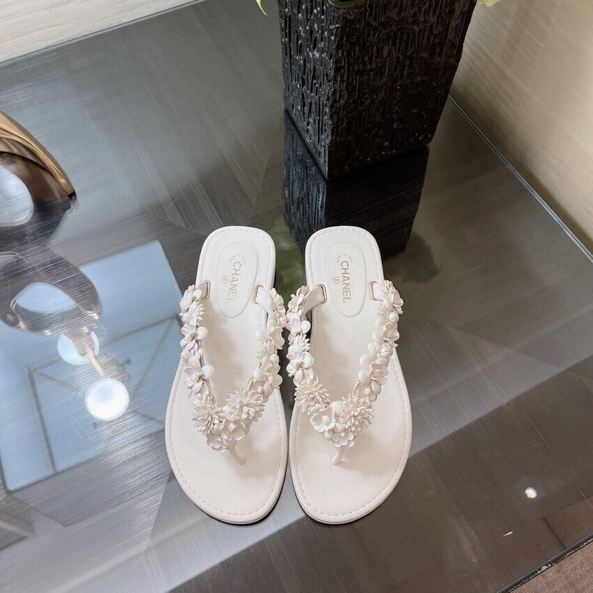Chanel Lambskin Flowers Flip Flops