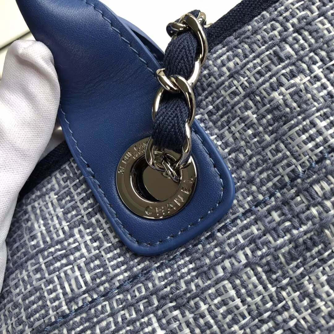 Chanel Deauville Tote 38cm Canvas Bag A66941 Blue Jacquard