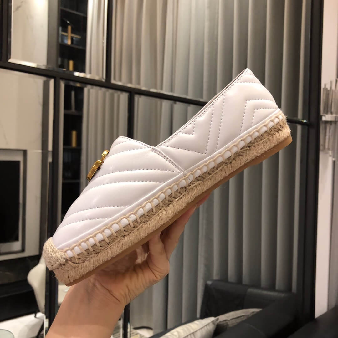 Gucci Chevron Leather Espadrille With Double G 551890 White