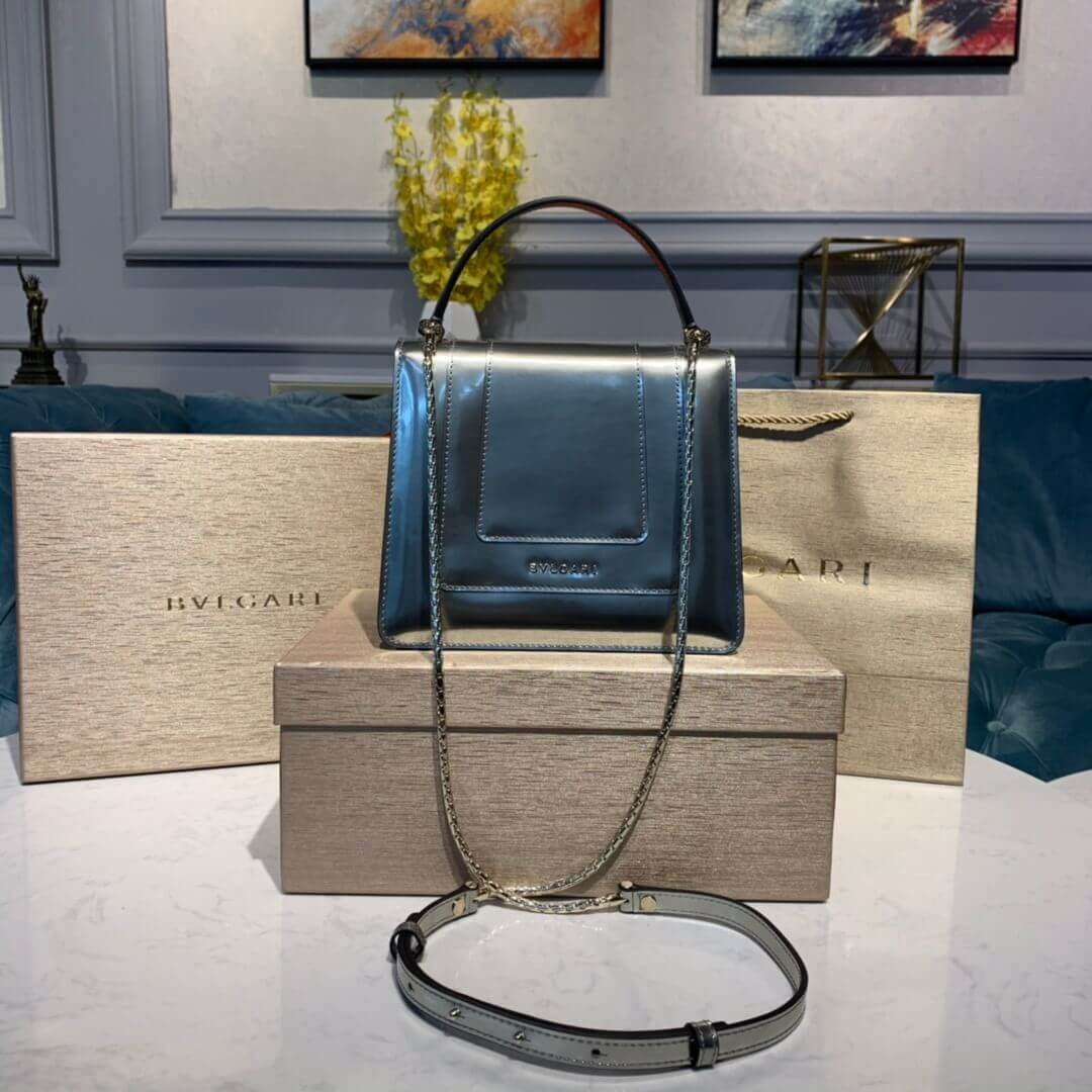 Bvlgari Serpenti Forever Crossbody Top Handle Bag 18cm in Silver Brushed Metallic 35106 284537