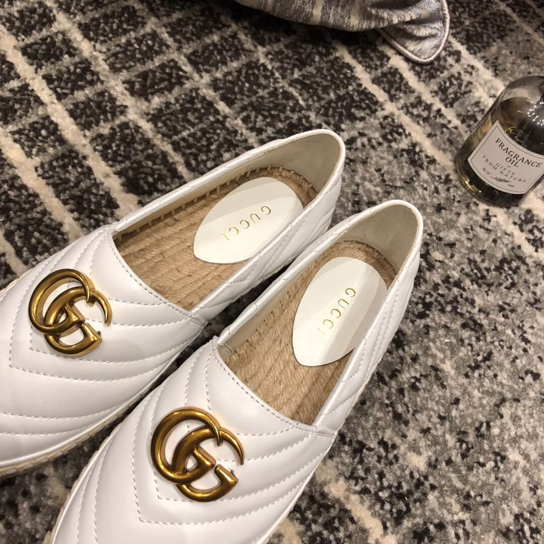 Gucci Chevron Leather Espadrille With Double G 551890 White