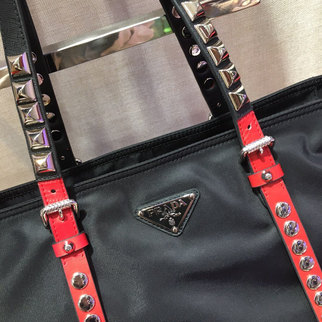 Prada Black Nylon Tote With Leather And Studs 1BG212