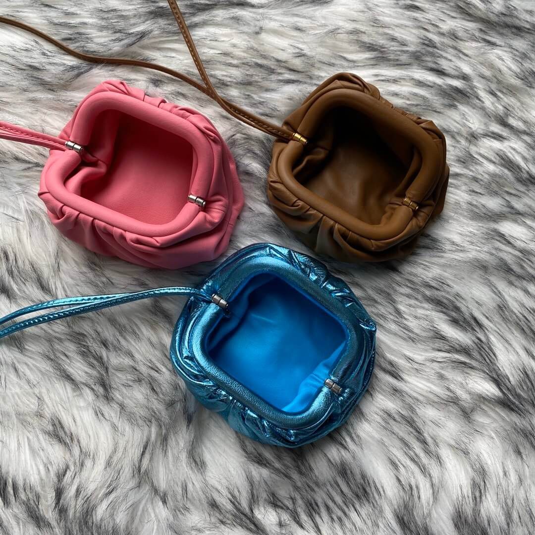 Bottega Veneta The Pouch Mini Clutch In Blue Metallic Leather 1364361