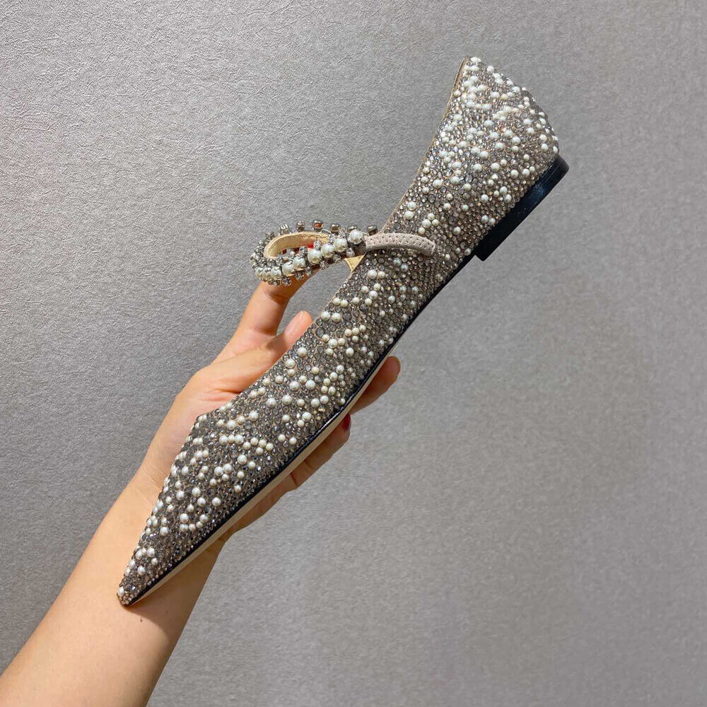 Jimmy Choo Baily Flats Ballet Pink Suede Mary Jane Pearl Pumps 81115