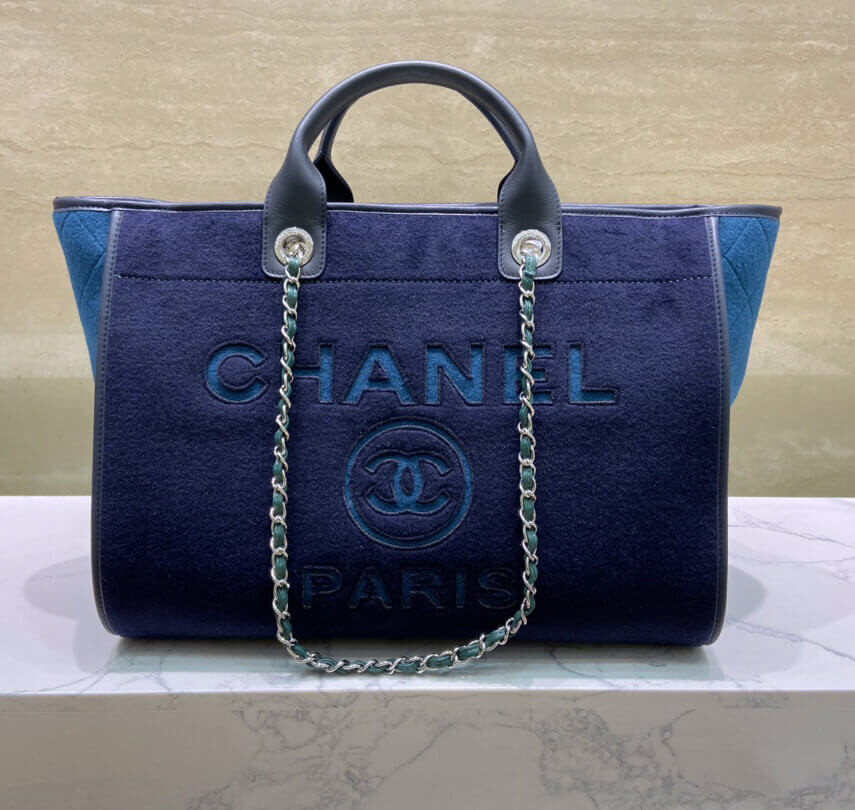 Chanel Wool Felt Deauville Shopping Bag A60598 Blue