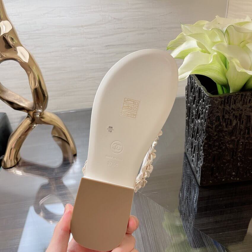 Chanel Lambskin Flowers Flip Flops