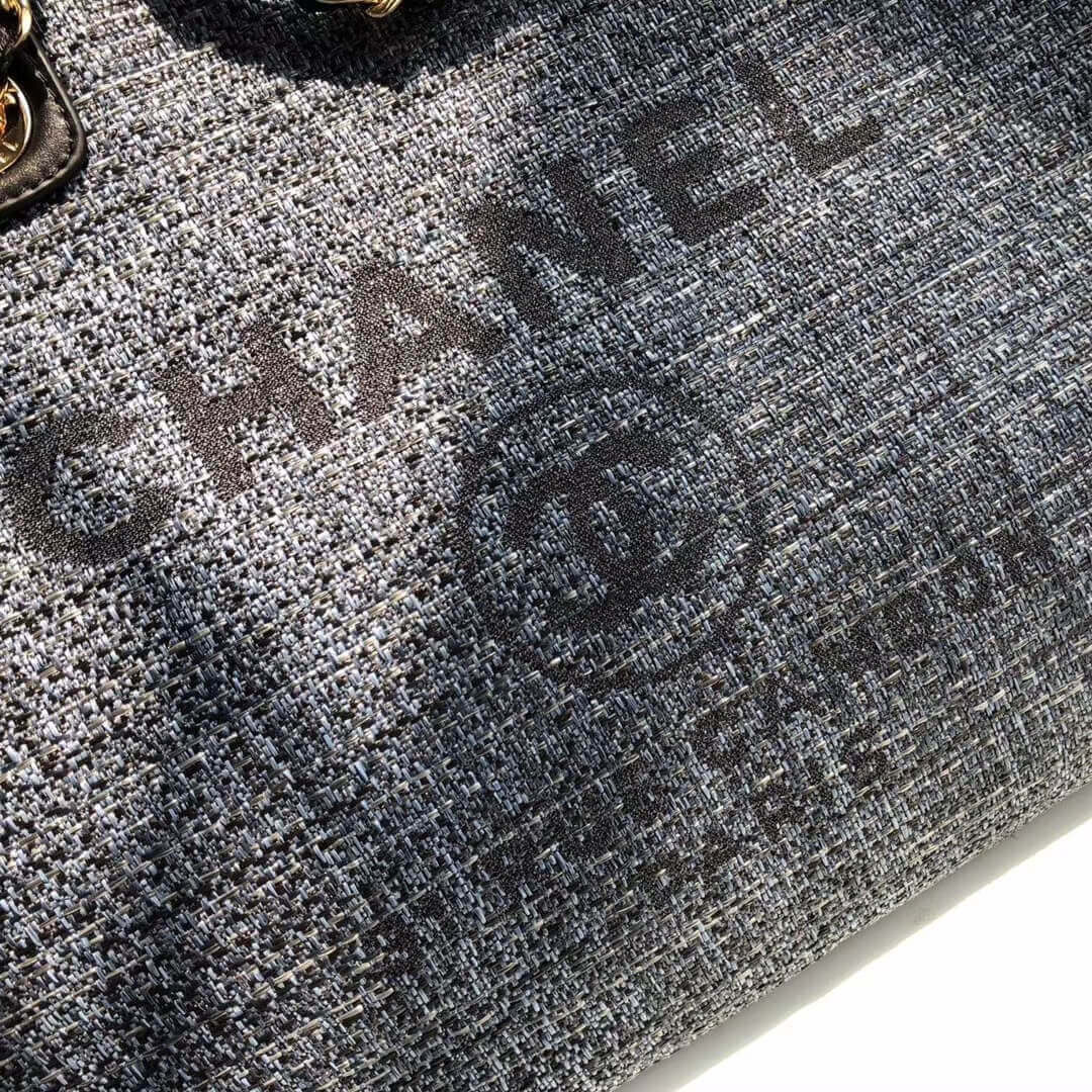 Chanel Deauville Tote 38cm Canvas Bag A66941 Grey Blue