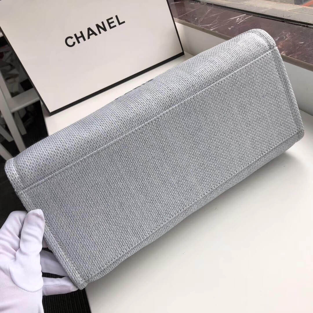 Chanel Deauville Tote 38cm Canvas Bag A66941 Light Grey/Black