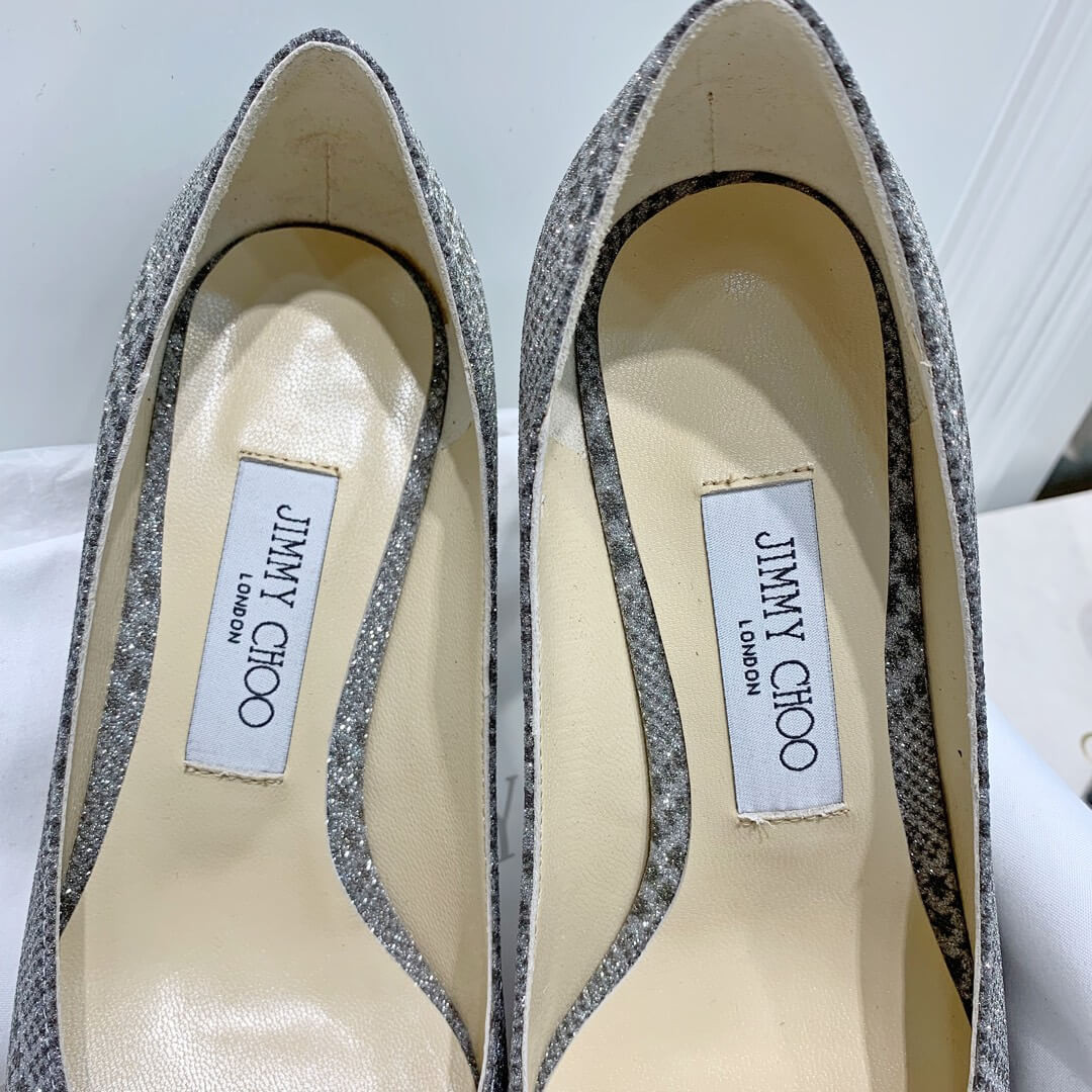 Jimmy Choo Romy Grey Glitter Fabric Pointy Toe Pumps 120011