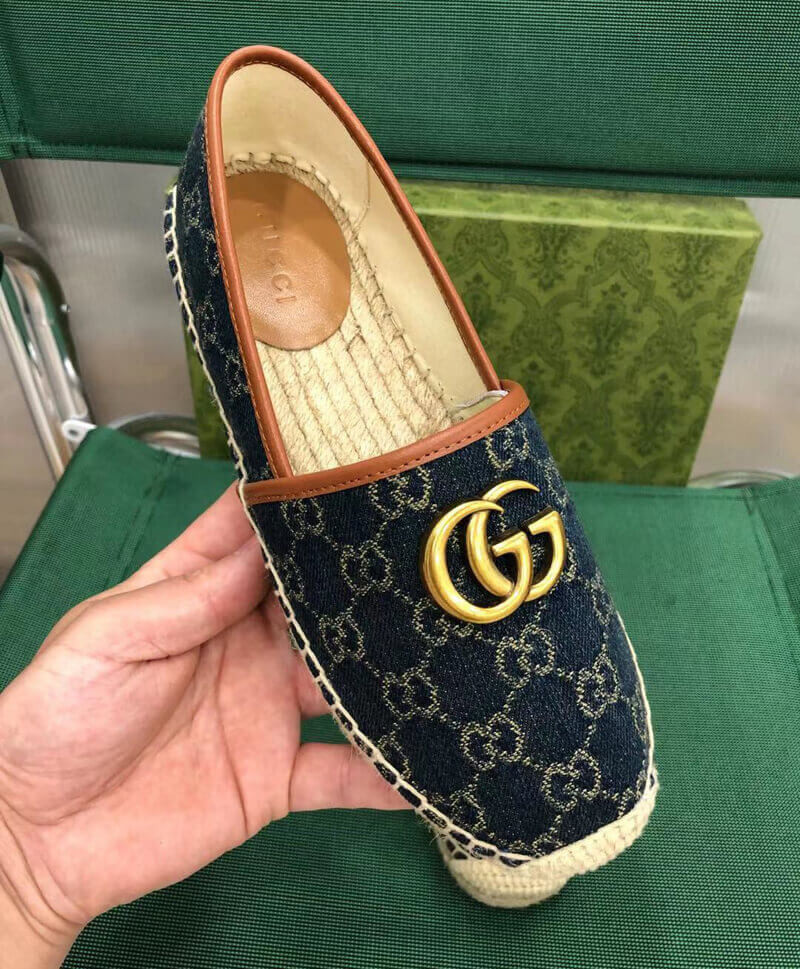 Gucci Pilar Double G Denim Espadrille Flat