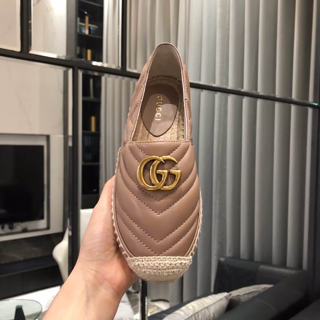 Gucci Chevron Leather Espadrille With Double G 551890 Dusty Pink