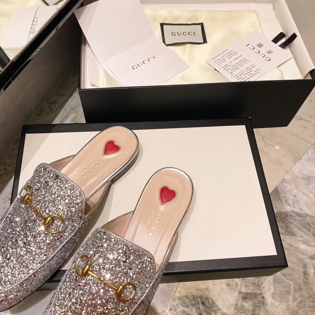 Gucci Princetown Glitter Silver Slipper 432773