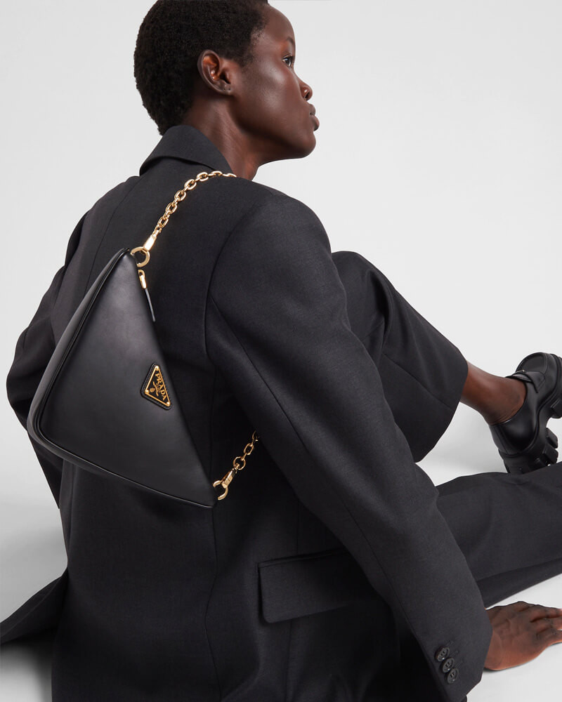 Prada Symbole Leather and Fabric Mini Bag 1BC176 Black/Ivy Green