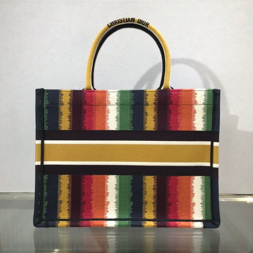 Dior Small Book Tote Multicolor D-Stripes Embroidery M1296