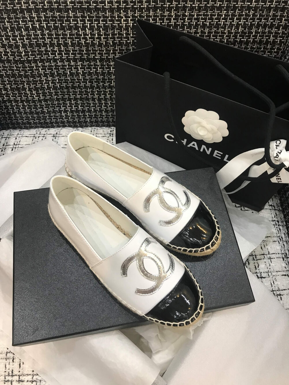Chanel Patent Calfskin & Metallic Goatskin Espadrilles G29762