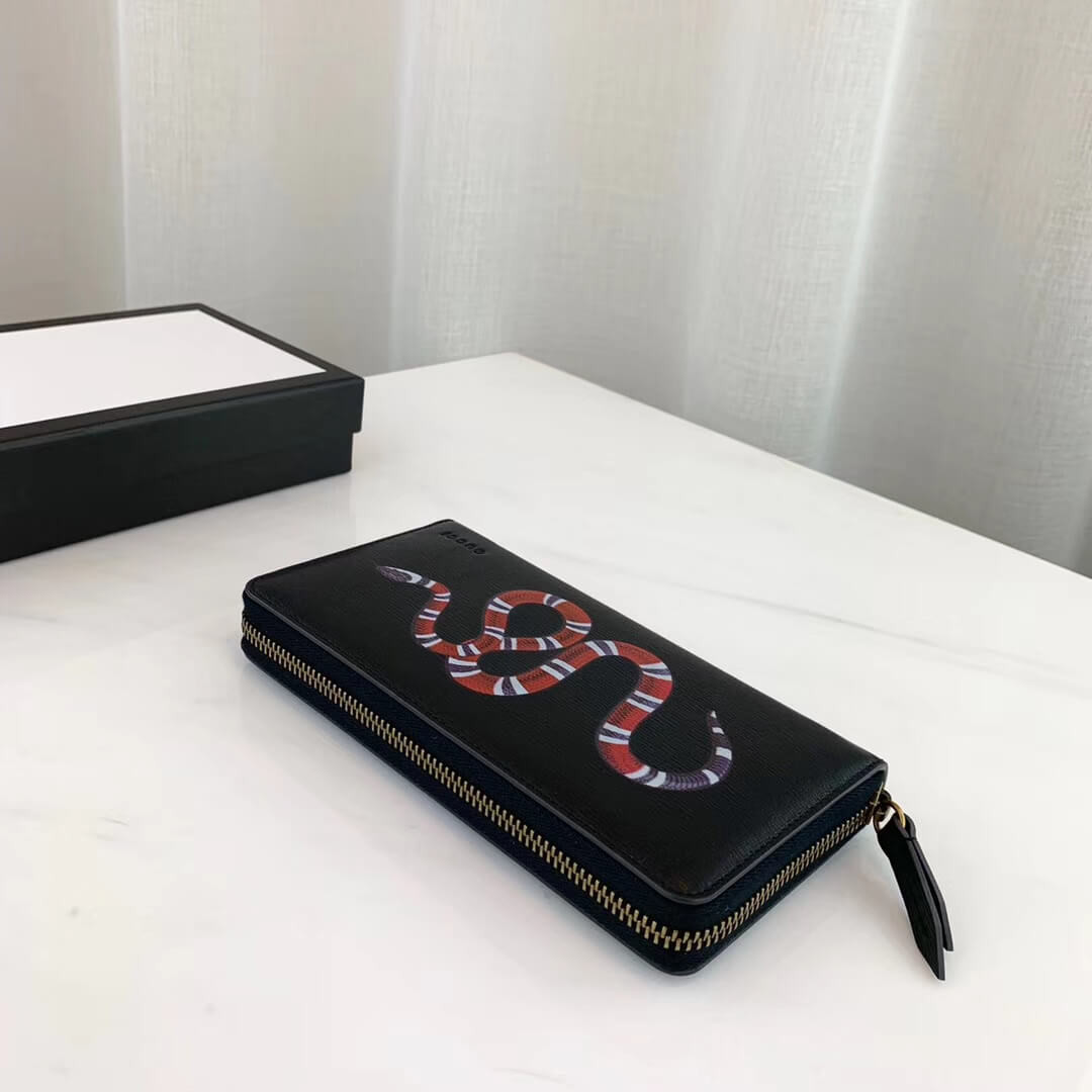 Gucci Kingsnake Print Leather Zip Around Wallet 451273