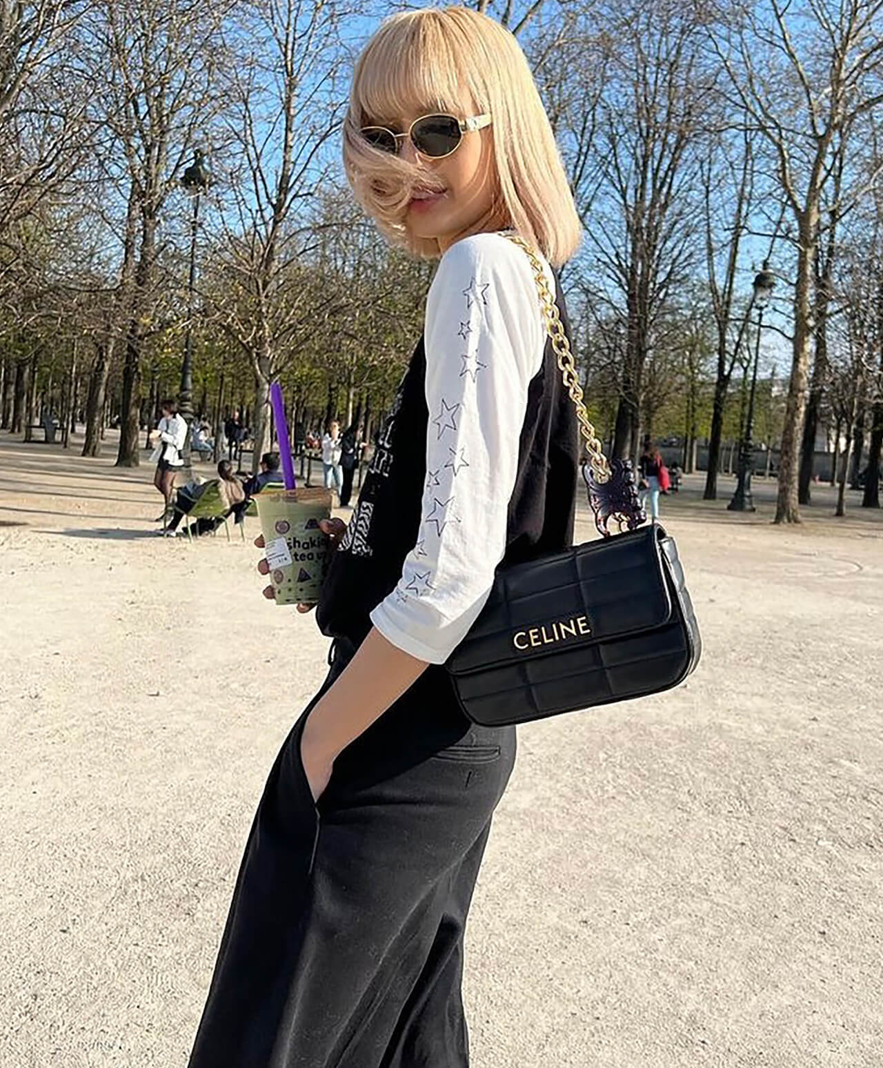 Celine Matelasse Chain Shoulder Bag 111273 Quilted Black