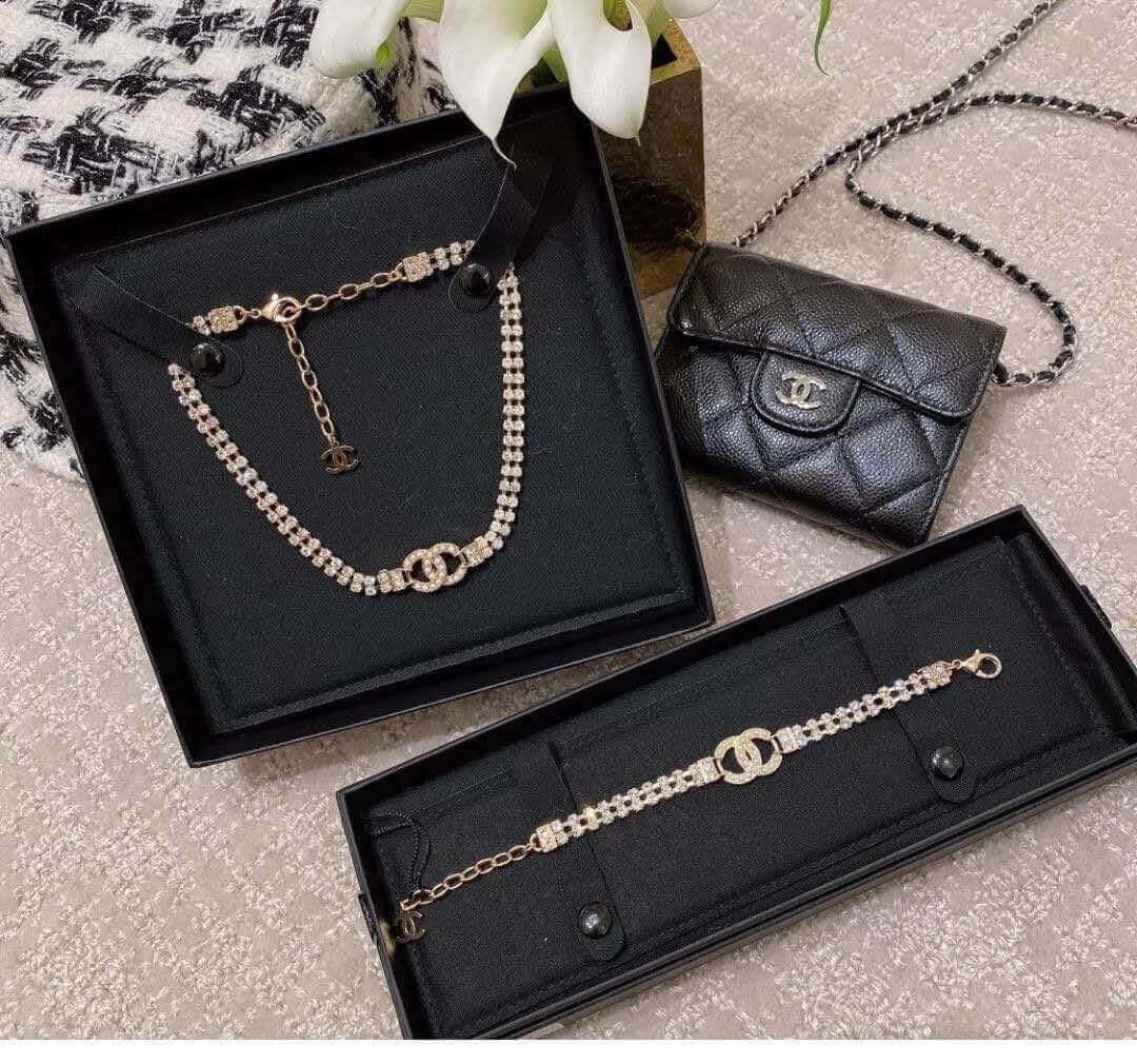 Chanel Double Strand Gold Crystal CC Pearl Necklace 460975