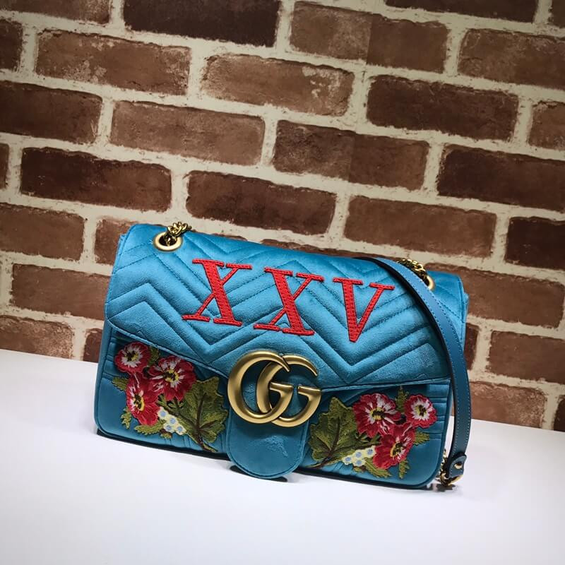 Gucci XXV Anniversary Teal Velvet Shoulder Bag 443496